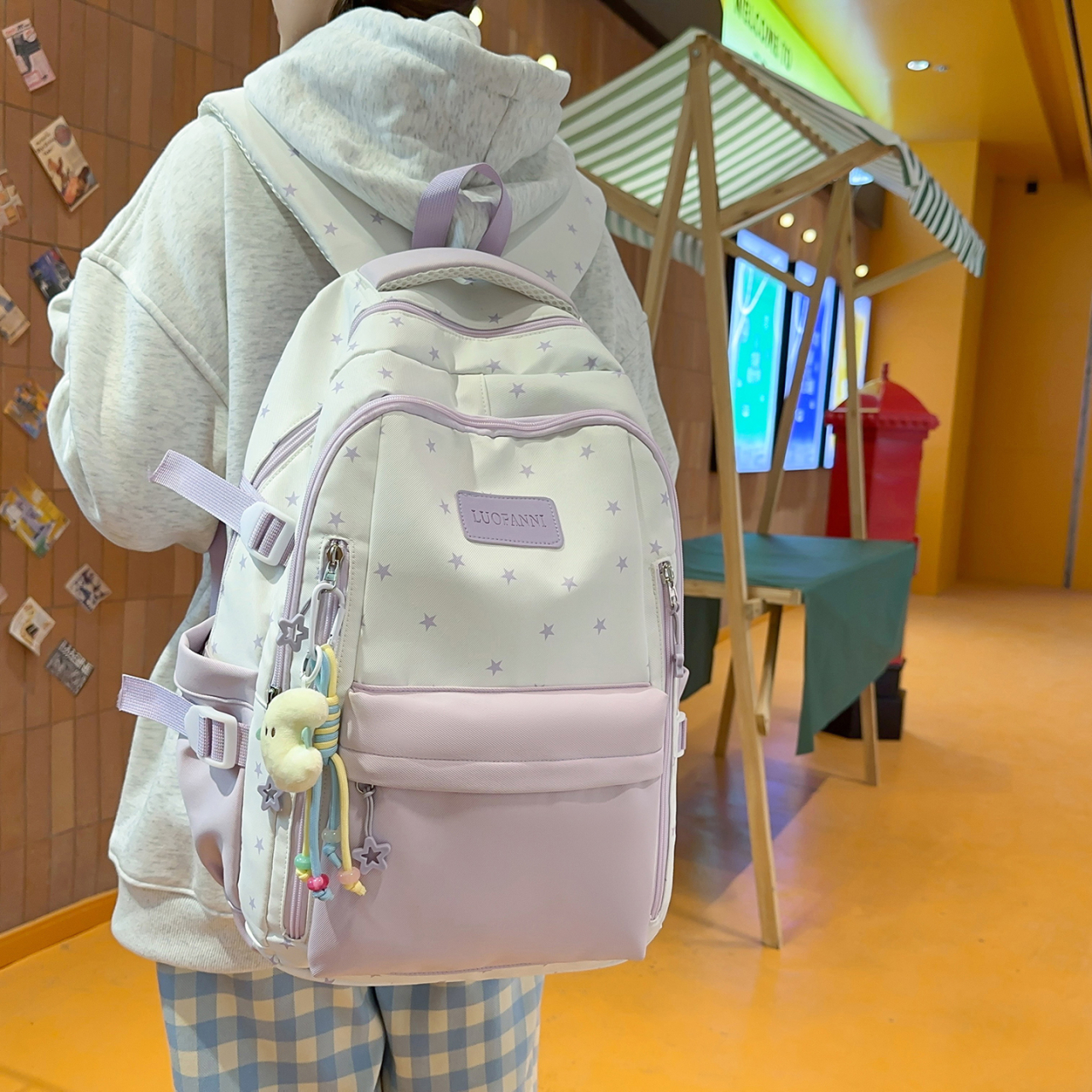 Women's Cream White & Yellow C – Canvas Backpack Casual recenzja i cena