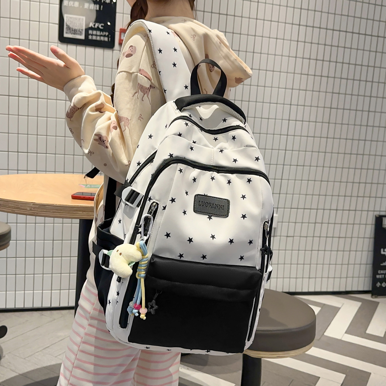 Women's Cream White & Yellow C – Canvas Backpack Casual recenzja i cena