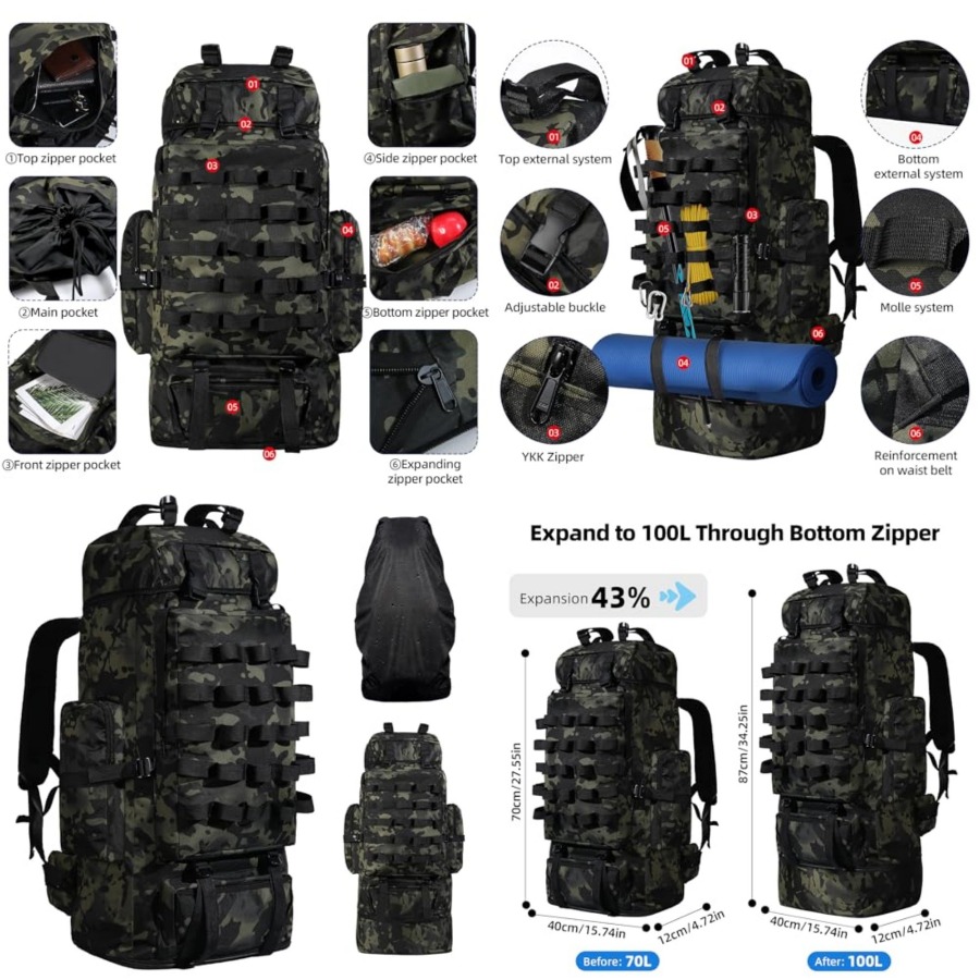 70L/100L Camping Hiking Backpa – Rain Cover Backpack recenzja i cena