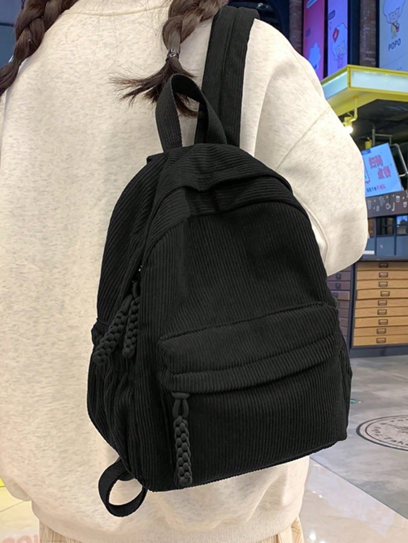 Solid Color Corduroy Fabric Fa – Fashion Backpack Women recenzja i cena